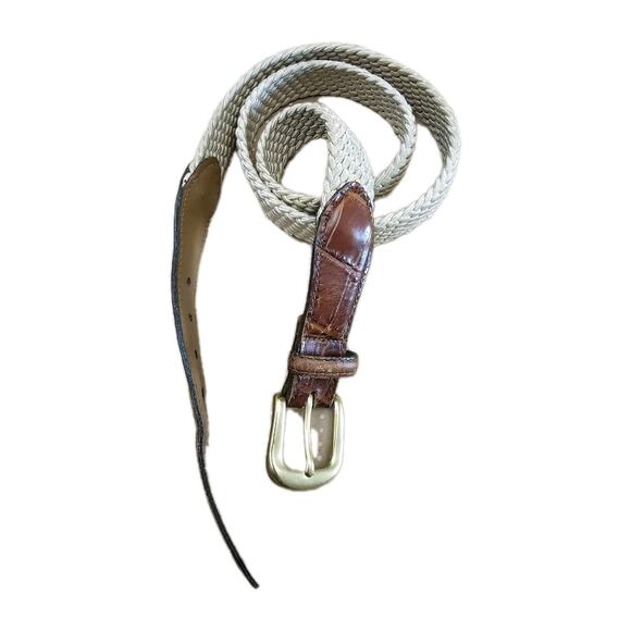 Men's Brighton Braided Stretch Belt with Croco Leather Brown Elastic USA Made 38 - Picture 1 of 11